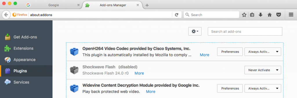 Managing Plugins in Mozilla Firefox